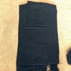 Black Vintage Silk Fringed Scarf